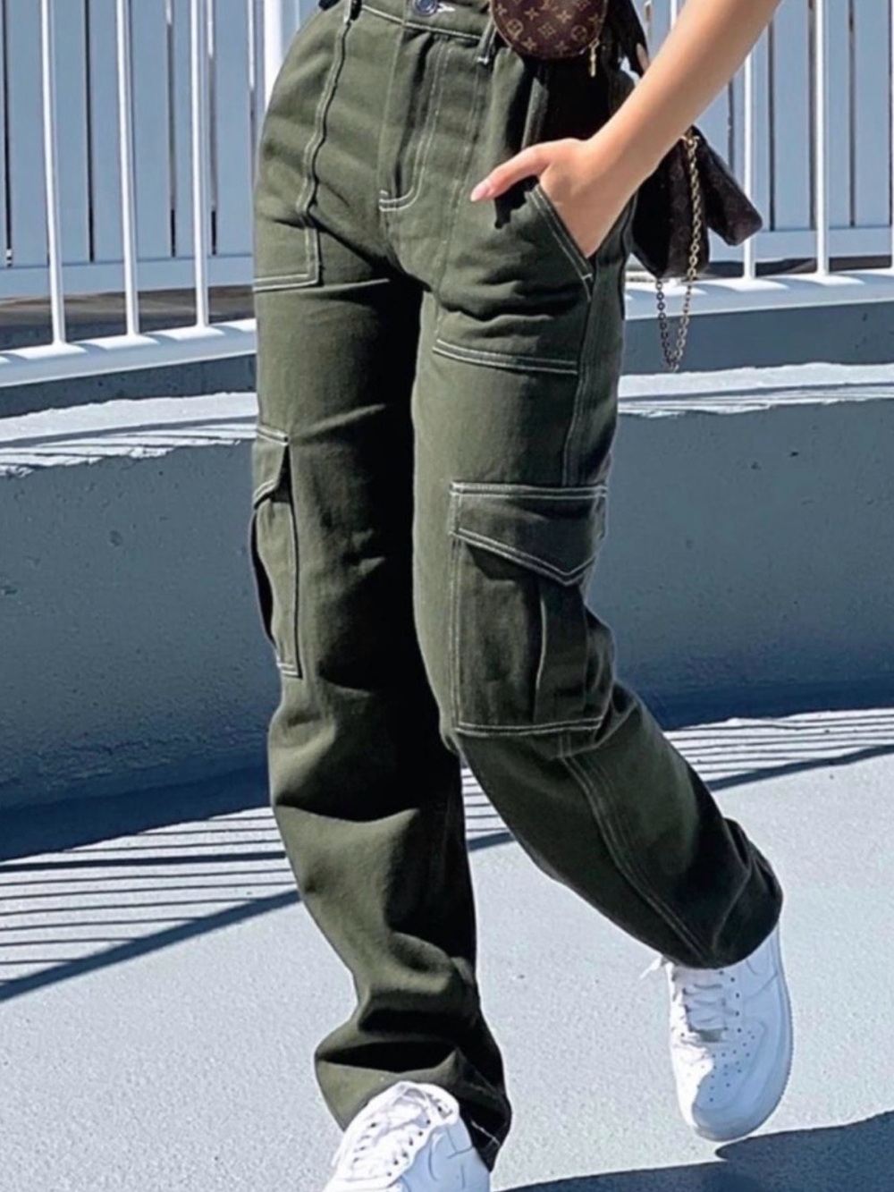 White Fox Boutique Olive Green Wide Leg Cargo Pants